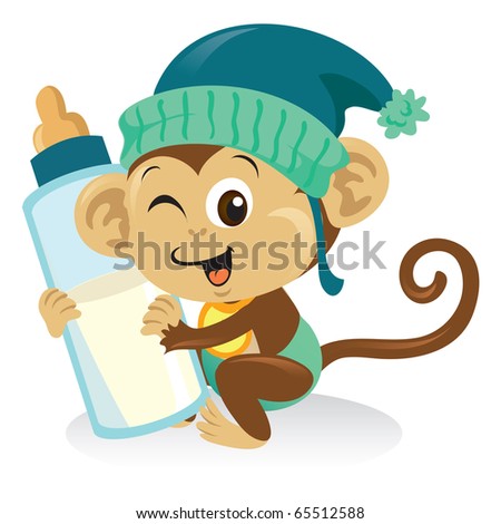 Cute Baby on Cute Baby Monkey Cartoon Illustration Holding A Bottle Of Milk