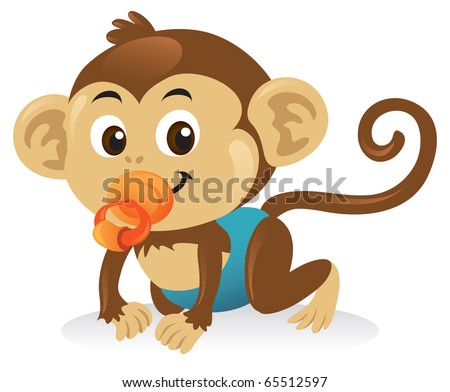 Baby Pictures Cartoon on Cute Baby Monkey Cartoon Illustration With A Pacifier    65512597
