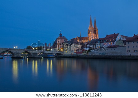 The Bavarian city Regensburg at sundown