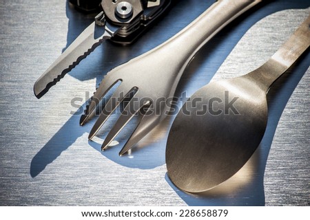 fork, spoon and knife for camping.