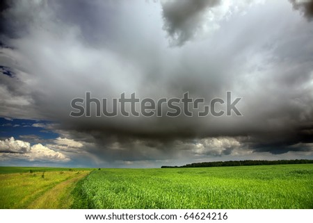 agriculture landscape with dramatic evening sky