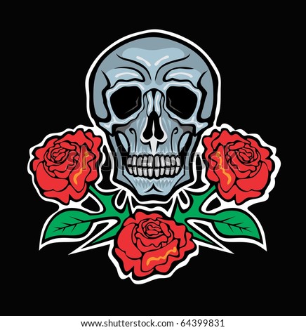 A skull with red roses