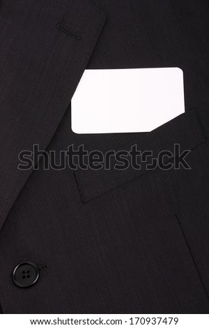 Tag on the breast pocket of an elegant dress