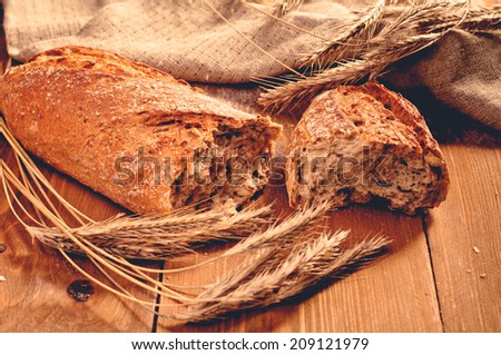 bread on wooden boards, touch-up in retro style