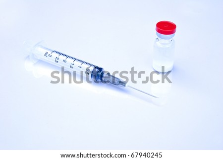 hypodermic needle and medicine one bottle
