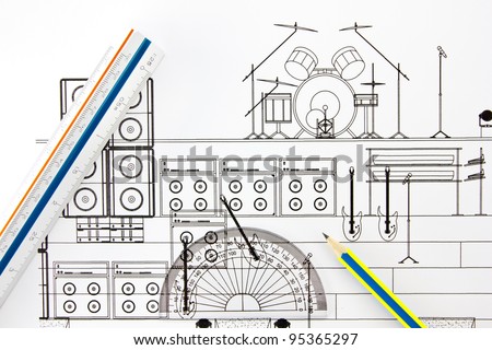 Drawing design music stage.