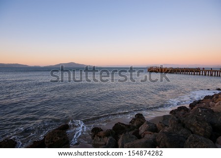 Twilight view of San Francisco bay and signature walk way