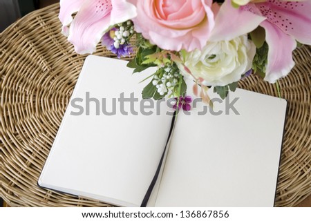 two blank white page with pink flowers