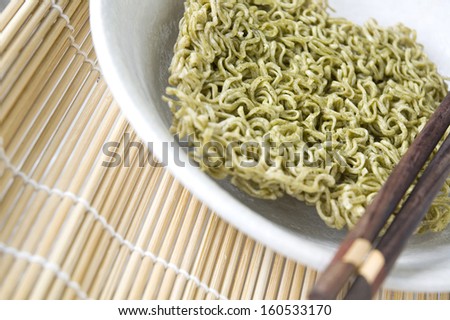 close up green vegetable instant noodle