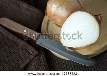 close up fresh onion cut half