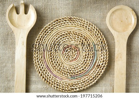 abstract of table setting in natural style with wooden spoon and fork