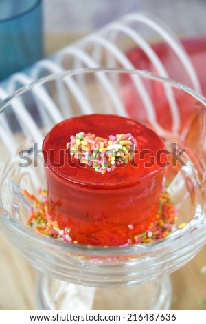 strawberry jelly dessert in glass bowl