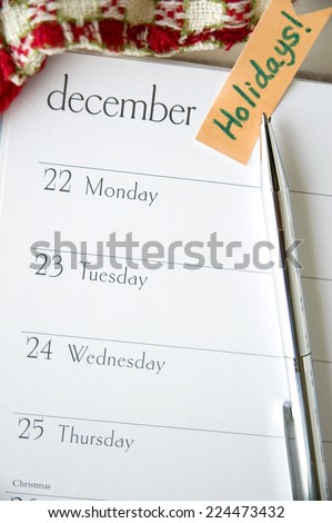 holidays note on december planner