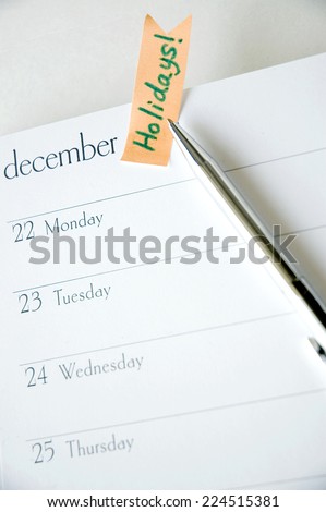 pen point to holiday tag on december planner