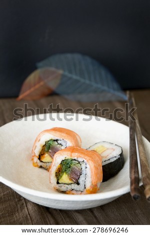 sushi japanese food on white dish
