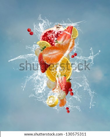 Fruits in a water splash