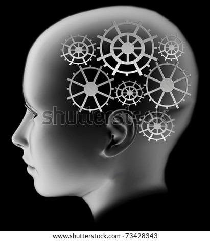 Human intelligence represented by metallic gears