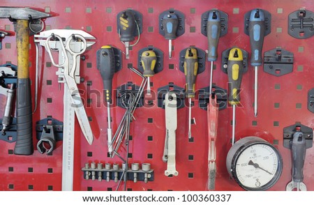 Set of the working tool at the stand. A workplace of the mechanic