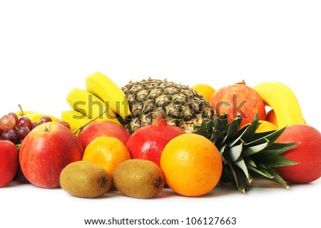 Set of exotic fruit. A detailed photo on a white background