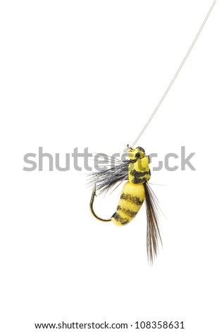 Fly fishing lure wasp isolated on a white background
