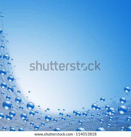bubbles and wave water. On blue gradient color background