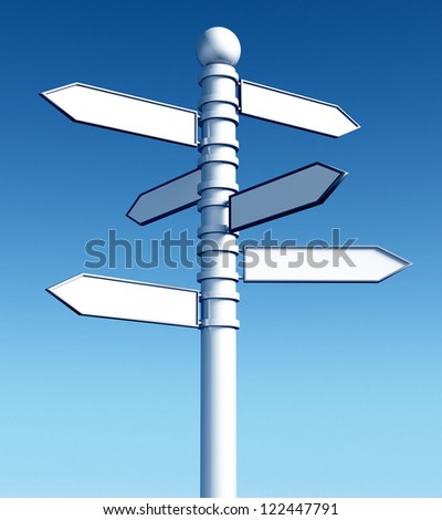 Guide sign. A signpost of directions on blue sky