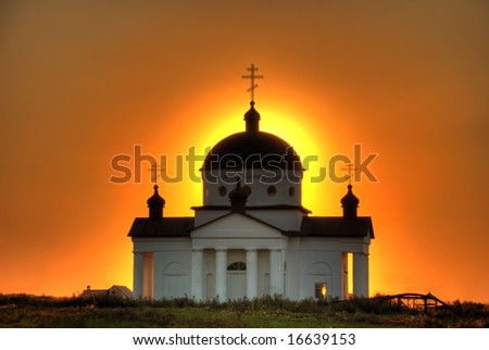 Church on sunset. Russian church. Year of construction - 1912