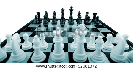 Chess. Desktop logic game. Blue color tone