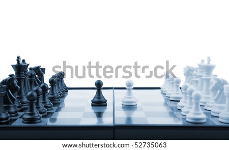 Chess. Desktop logic game. Blue color tone