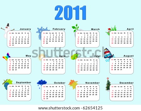 Calendar  Month on Photo   Calendar Horizantal 2011   Seasons  Every Month A Calendar