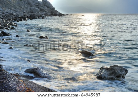 The night sea. The sea photographed at a dawn with long endurance. Crimea, Ukraine