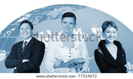 Business people. Group of people and the earth globe on a background.