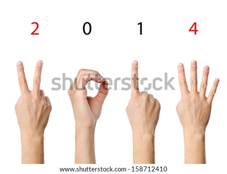 The number 2014 shown by fingers in creative New Year greeting card The number 2014 shown by fingers in creative New Year greeting card