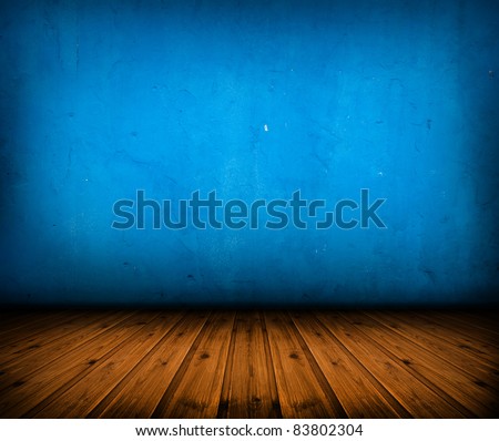 dark vintage blue room with wooden floor and artistic shadows added