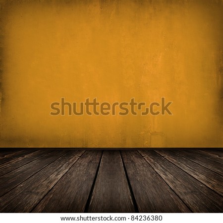 dark vintage orange room with wooden floor and artistic shadows added