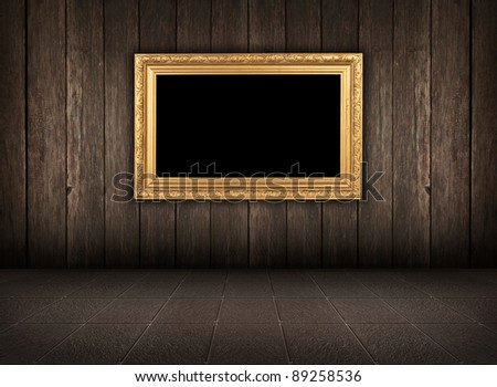 old grunge room with wooden wall and tiled floor, vintage background
