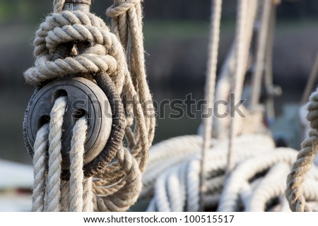 Sail boat block and rope