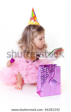 Sweet Little Girl Reading Birthday Greeting Card Stock 