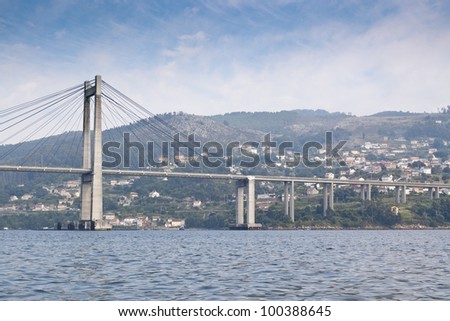 Rande Bridge over Vigo Ria, Pontevedra, Galicia, Spain. It is a cable-stayed bridge linking Vigo to Morrazo peninsula.