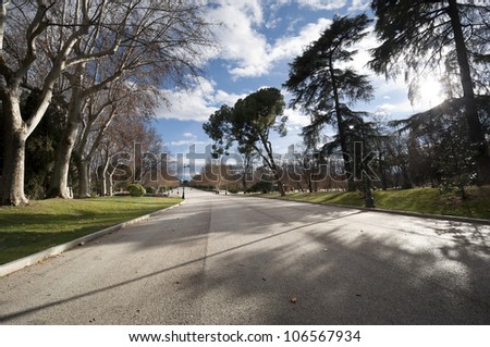 Pedestrian walkway at Retiro Park, Madrid, Spain