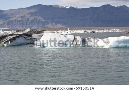 Icebergs in Jokulsarlon Lake (Iceland). Jokulsarlon is the largest glacier lagoon or lake in Iceland