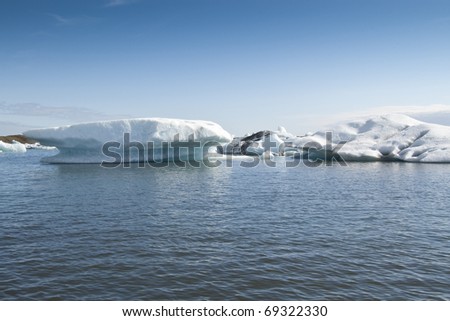 Icebergs in Jokulsarlon Lake (Iceland). Jokulsarlon is the largest glacier lagoon or lake in Iceland.