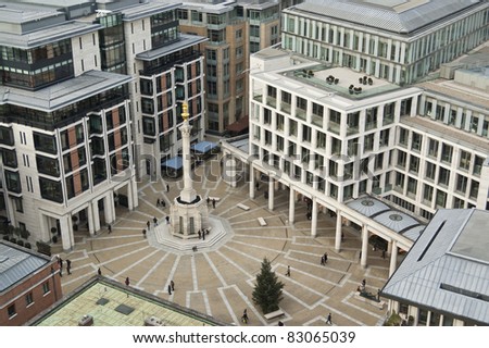 Paternoster Square, London. It is an urban development next to St Paul\'s Cathedral in the City of London, England