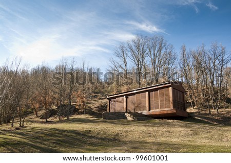 Wooden hut in the forest. Picture taken in La Hiruela, Madrid, Spain