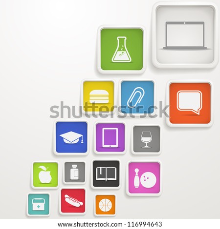 Abstract color speech clouds with pixel icons Abstract color speech clouds with pixel icons