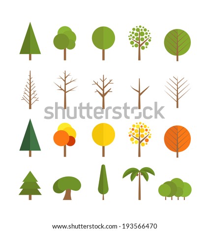 Different trees collection isolated on white