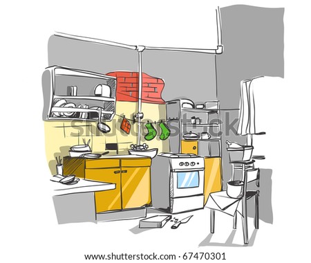 Kitchen Design Sketch on Kitchen Sketch Stock Vector 67470301   Shutterstock