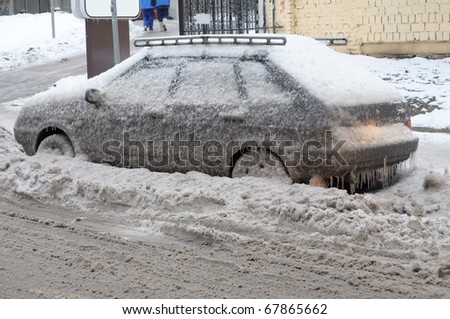 MOSCOW RUSSIA - DECEMBER 27:  Weather anomalies covers all the transport in ice skin on December 27, 2010 in Moscow, Russia.