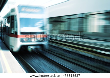Moving train on platform
