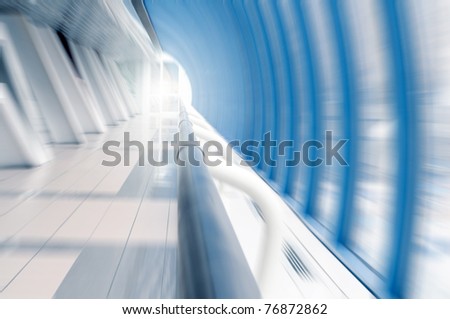 Moving into a long corridor in airport